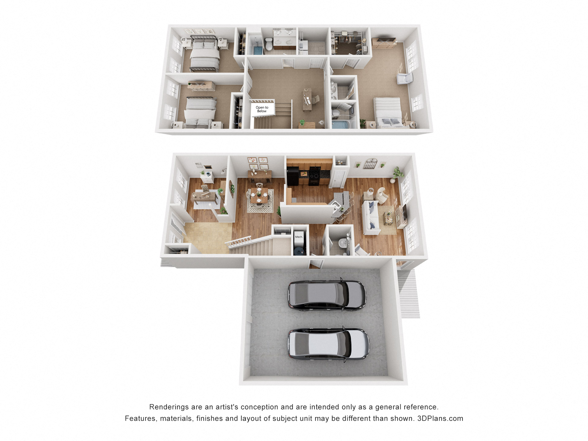 Floor plan for 3 beds, 2.5 baths, 2225 sqft